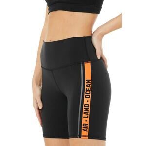 Alo Yoga Highwaist Spin Short - Xxs Black/Bright Tangerine